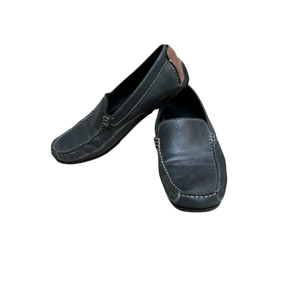 Clarks Mens Loafers Slip On Moc Toe Leather Black/Gray Size 9 Driving Shoes